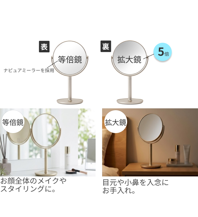 HORIUCHI MIRROR (堀内鏡工業) 1X・5X Double-faced Stand Mirror