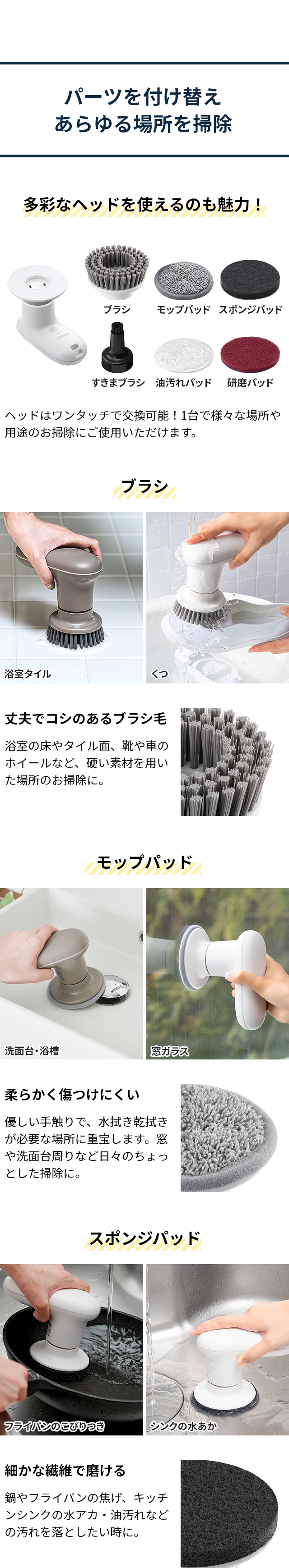 ±0 (プラスマイナスゼロ) 【激落ちくん】 コードレス電動ブラシ 研磨パッドセット XJR-J010