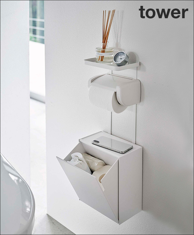 あさ様 トイレットペーパー入れ&ゴミ箱完成品 tower サニタリーボックス ゴミ箱 タワー トイレットペーパーホルダー