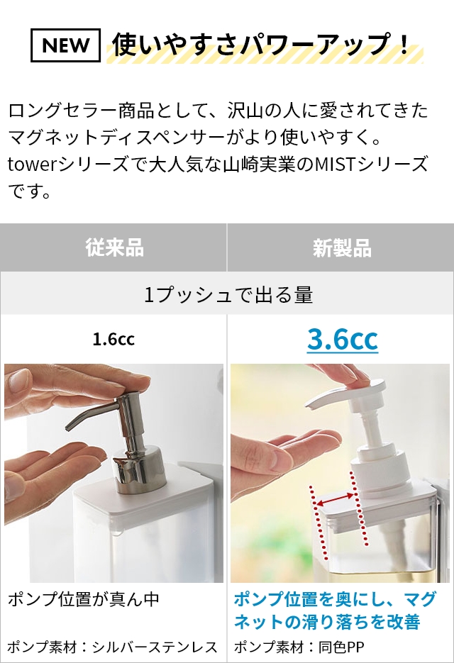 山崎実業 たっぷり洗剤が出るマグネットディスペンサー ミスト 1544