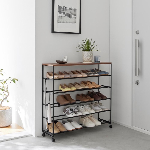 tower 山崎実業 天板付きシューズラック タワー 5段 キャスター付 W90