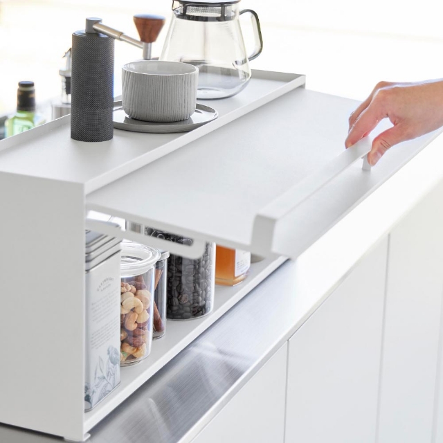 tower 山崎実業 前が開くキッチンカウンター上収納ラック タワー D15