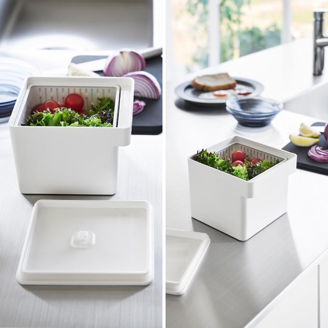 tower 山崎実業 電子レンジ・食洗機対応 ザル付き保存容器 タワー