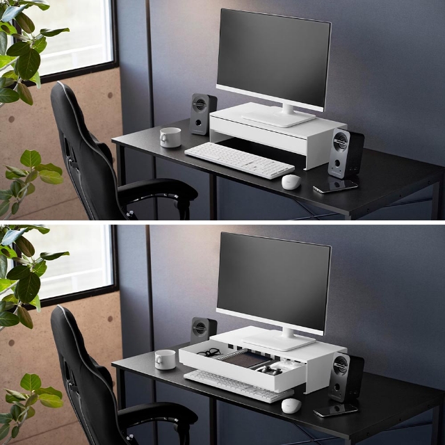 tower 山崎実業 ゲームコントローラーも入る引き出し付きモニター台