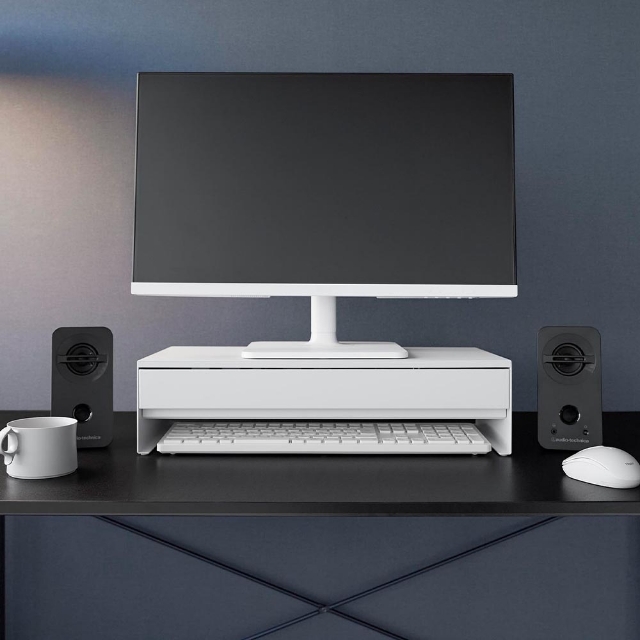 tower 山崎実業 ゲームコントローラーも入る引き出し付きモニター台