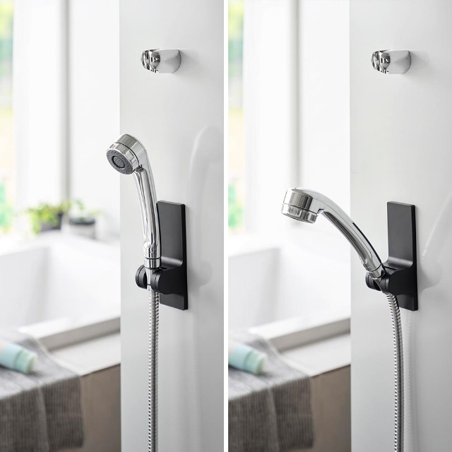 シャワーセット シルバー/ブラック 壁掛け式 tower 山崎実業 角度が調節できるマグネットシャワーホルダー タワー