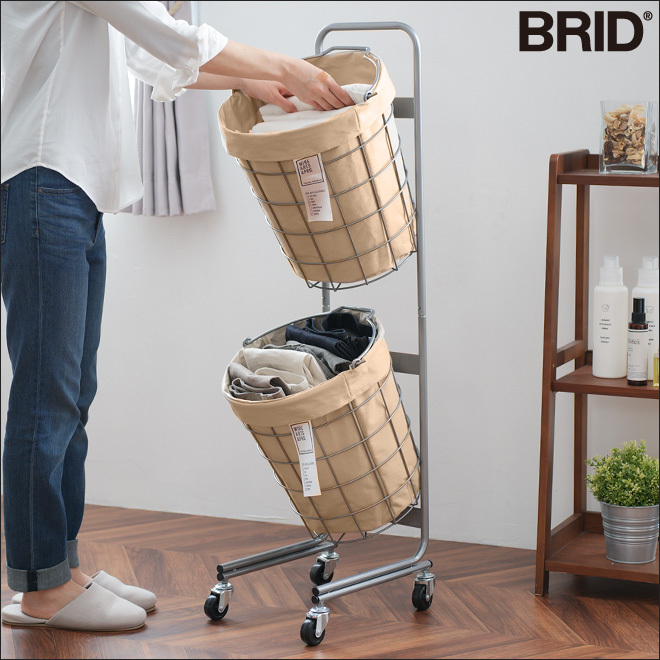 ランドリーバスケット LAUNDRY ROUND BASKET DOUBLE With CASTER 25L 2BOX ランドリーラウンドバスケット  ダブル 25L キャスター ランドリーバスケット