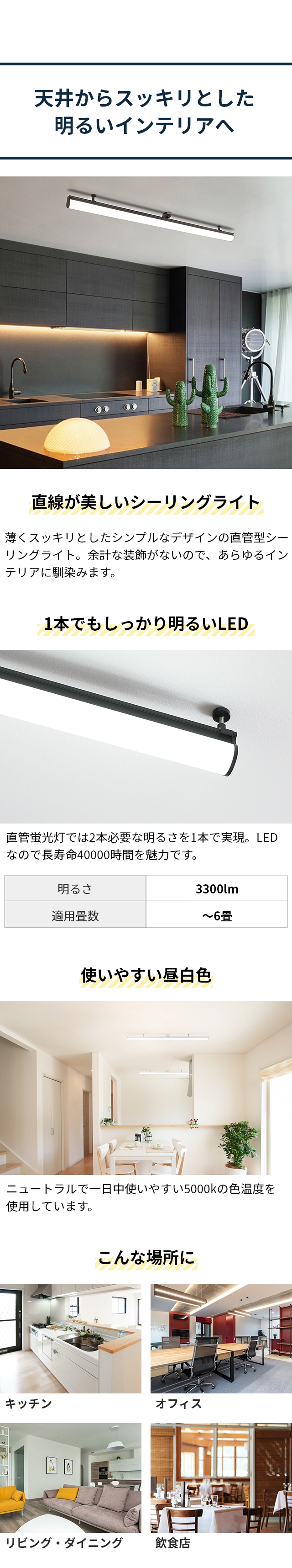 SWAN Slimac（スワン スライマック） LED直管シーリングライト KCE-411