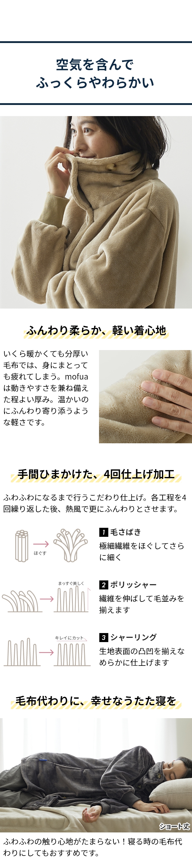 mofua (モフア) プレミアムマイクロファイバー 着る毛布 3wayハイネックタイプ FJ ショート丈85cm