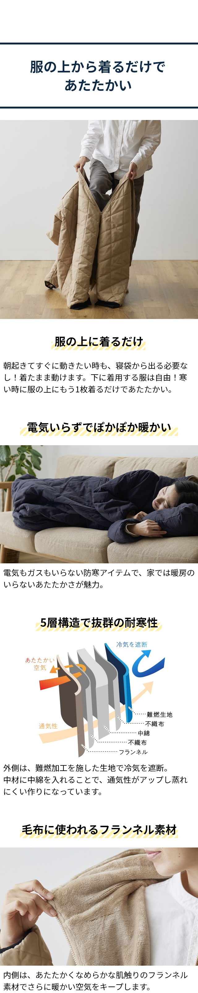 yucuss（ユクスス）難燃ネル防炎仕様 アウトドア着る寝袋