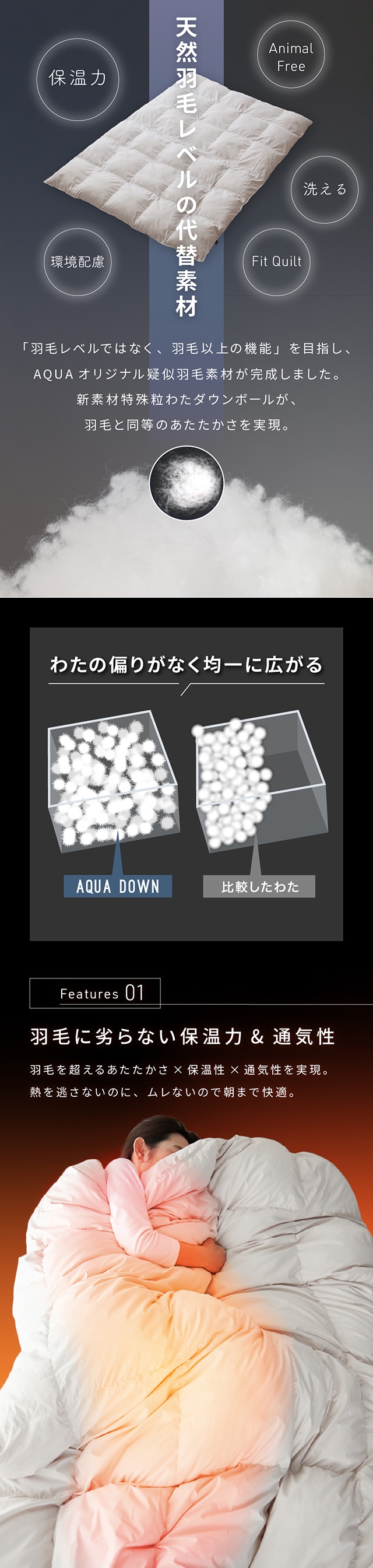 mofua (モフア) 羽毛に劣らない保温力のAQUADOWN アクアダウン人工羽毛掛け布団 中綿2.0kg ダブル