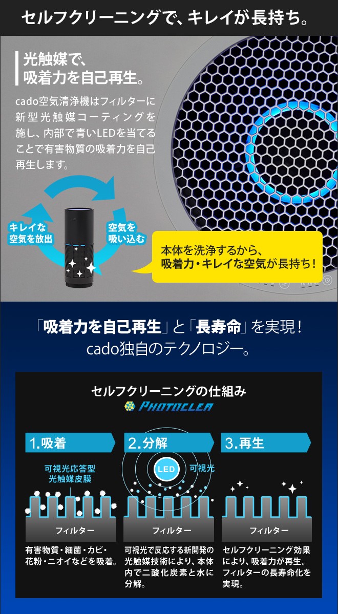 cado（カドー） 交換用フィルターの特典付き 空気清浄機 LEAF 320i