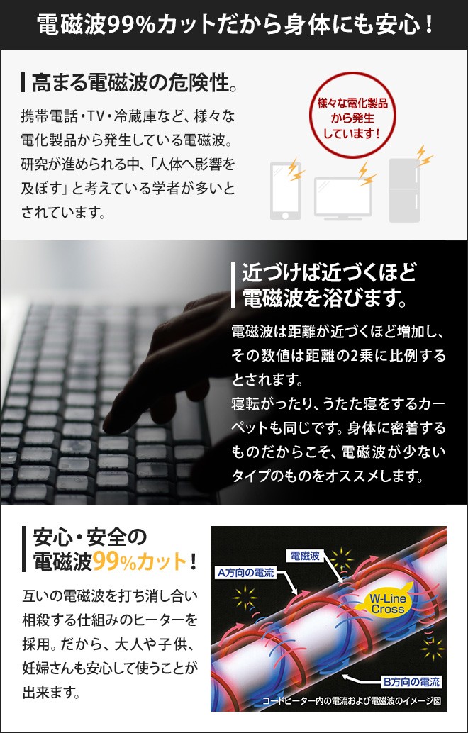 ゼンケン 電気ホットカーペット 電磁波カット 3畳用 カバー付