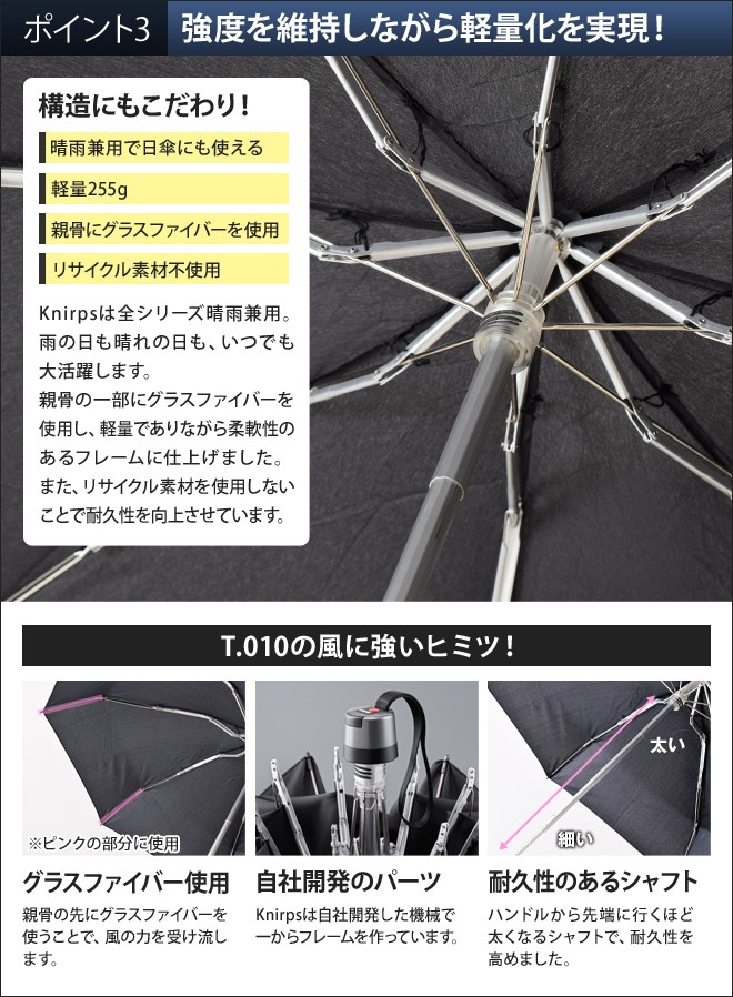 クニルプス 折りたたみ傘 晴雨兼用 Knirps 69cm 手開き式 8本骨 Knirps（クニルプス） 折りたたみ傘 晴雨兼用 Knirps T.010 : セレクト