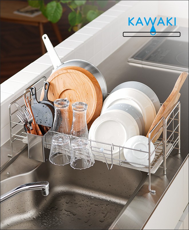 水切りラック 伸縮 KAWAKI 水切り ステンレス シンク上 水切りかご 食器 KAWAKI 水切りかご 選べる豪華特典 水切りラック スリム ステンレス