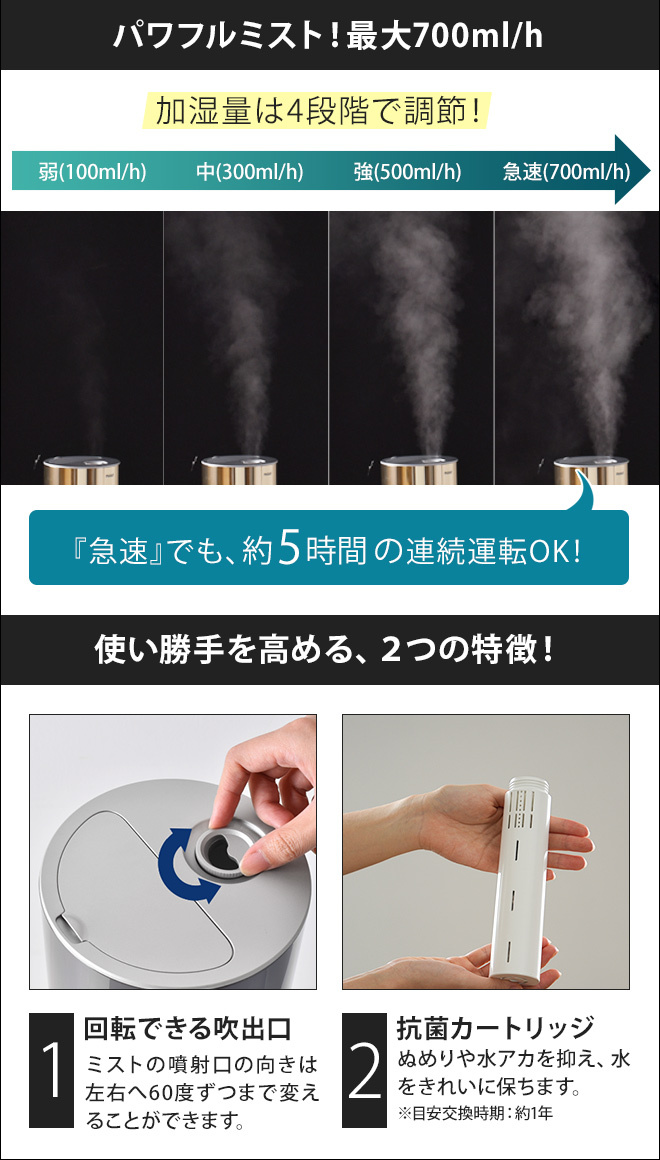 クレベリンLED搭載 選べる豪華特典 ハイブリッド式加湿器 : mod-chmir