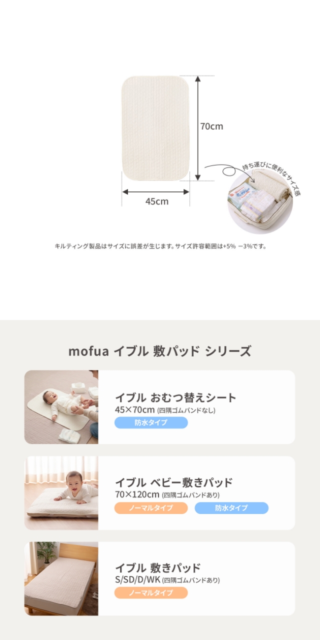 mofua(モフア) イブル CLOUD柄 BABYマット 4層防水仕様 45×70cm