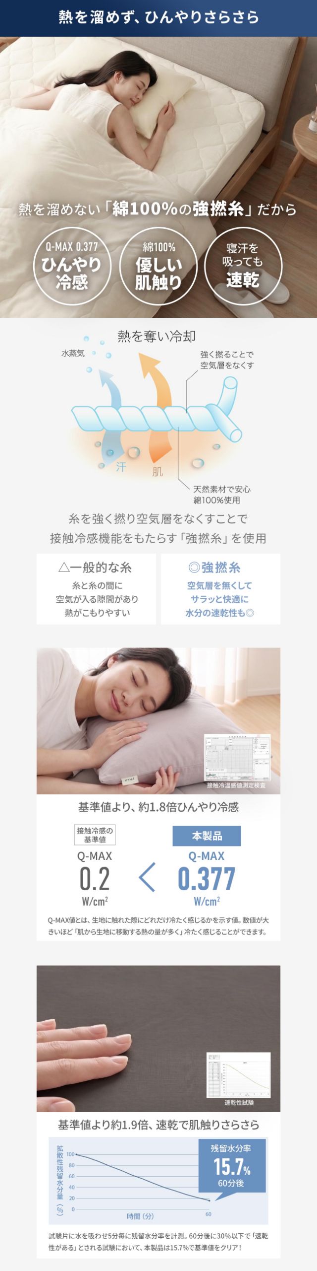 yucuss (ユクスス) さらっとひんやり 綿100％ リバーシブル 枕カバー 1枚