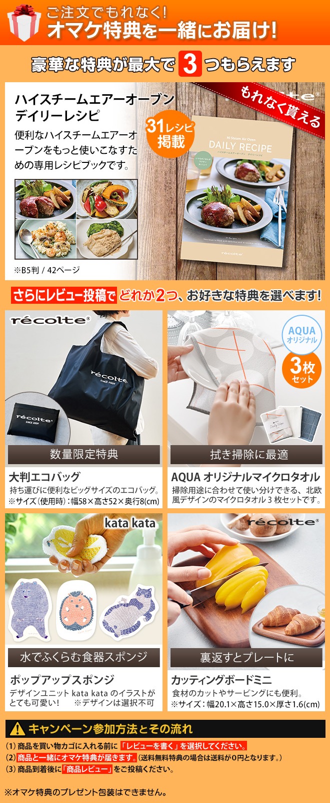 recolte（レコルト） レシピ含む3大特典 ノンフライヤー ハイスチーム
