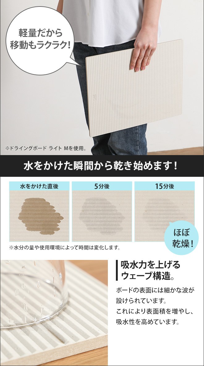 水切りボード soil ドライングボード ライト Lサイズ 水切りマット 珪藻土 日本製の画像