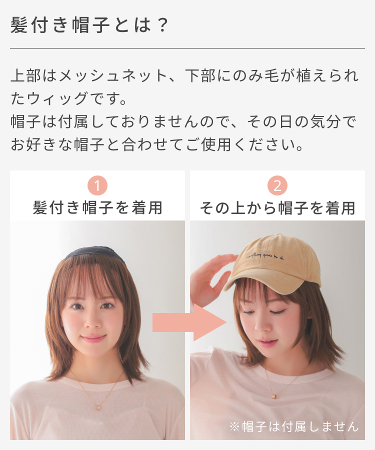 ウィッグ付き帽子 髪付き帽子 毛付き 帽子 ウ...の詳細画像1
