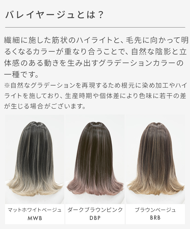 医療用ウィッグ ミディアム ウィッグ 医療用 バレイヤージュ グラデーション ウイッグ ストレート ハイライト 自然 女性 フルウィッグ レディース かつらの画像