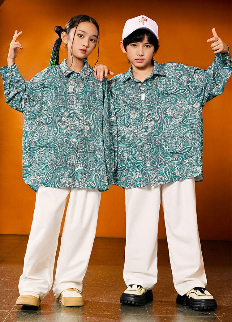 キッズダンス衣装 セットアップ ペイズリー柄 柄シャツ トップス