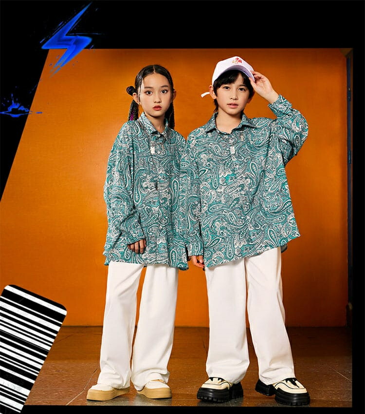 キッズダンス衣装 セットアップ ペイズリー柄 柄シャツ トップス