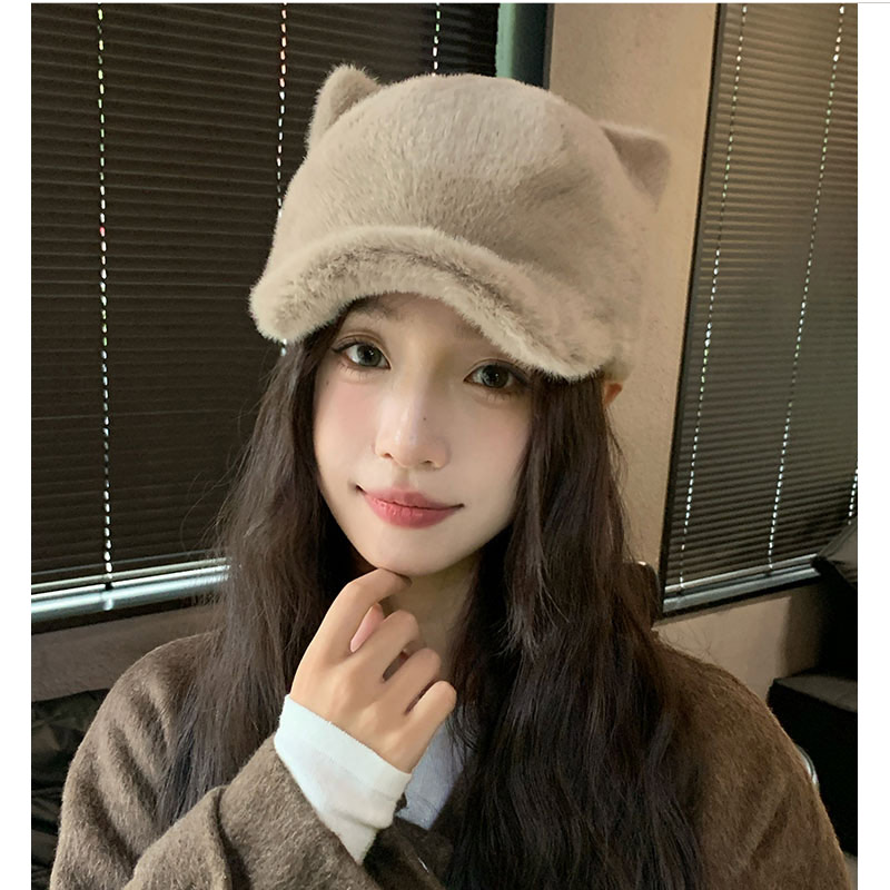 キャップ キャスケット 帽子 つば付き 猫耳 しっぽ ふわふわ もふもふ