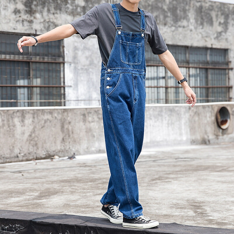 BLUE BLUE カーキ オーバーオール オーバーオール メンズ サロペット ワイド ゆったり ストレート 青