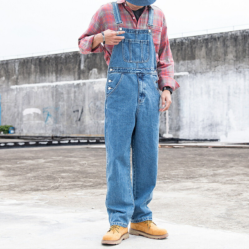 オーバーオール メンズ サロペット ワイド ゆったり ストレート 青