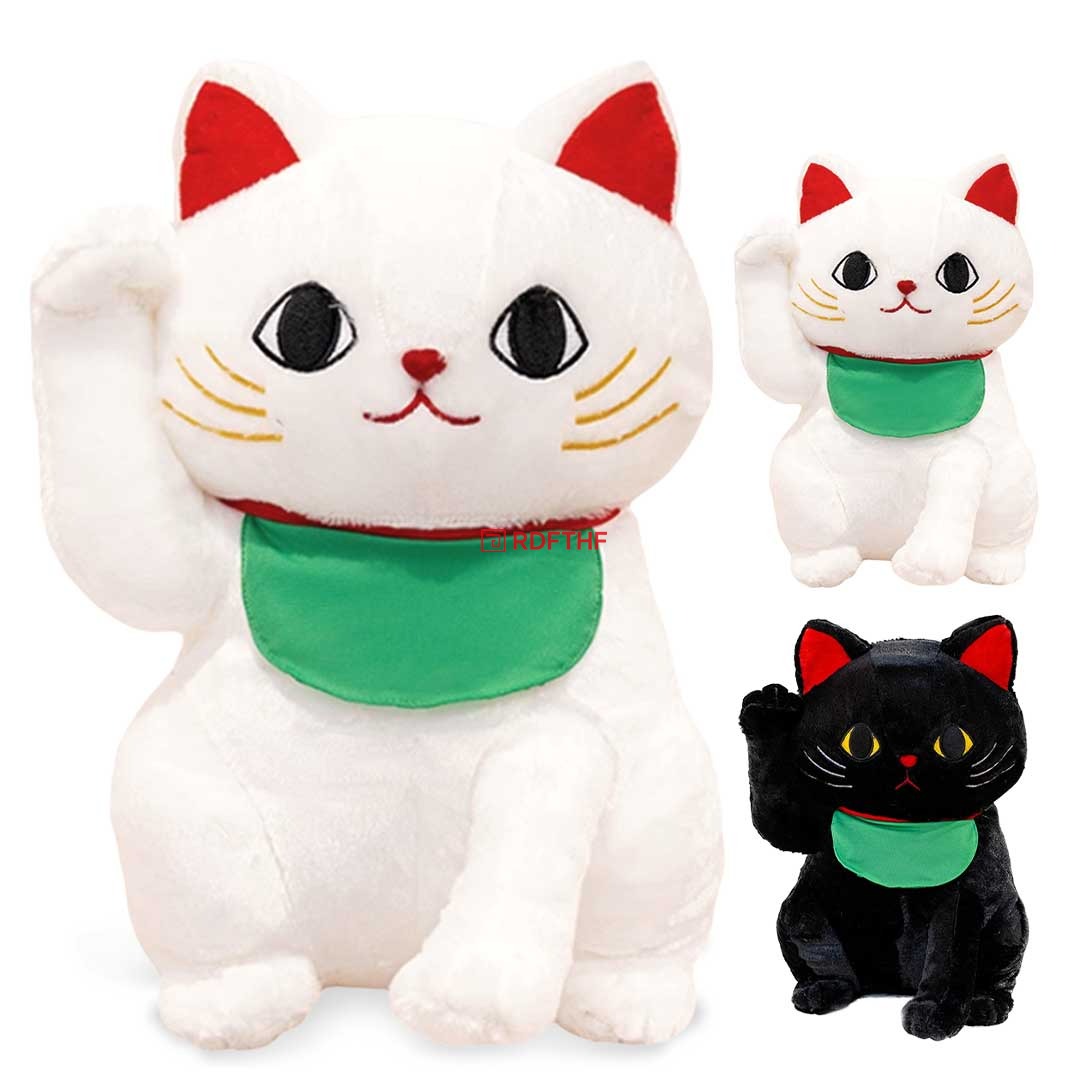 ぬいぐるみ 招き猫 40cm 白猫or黒猫 クッション 抱き枕 ブラック