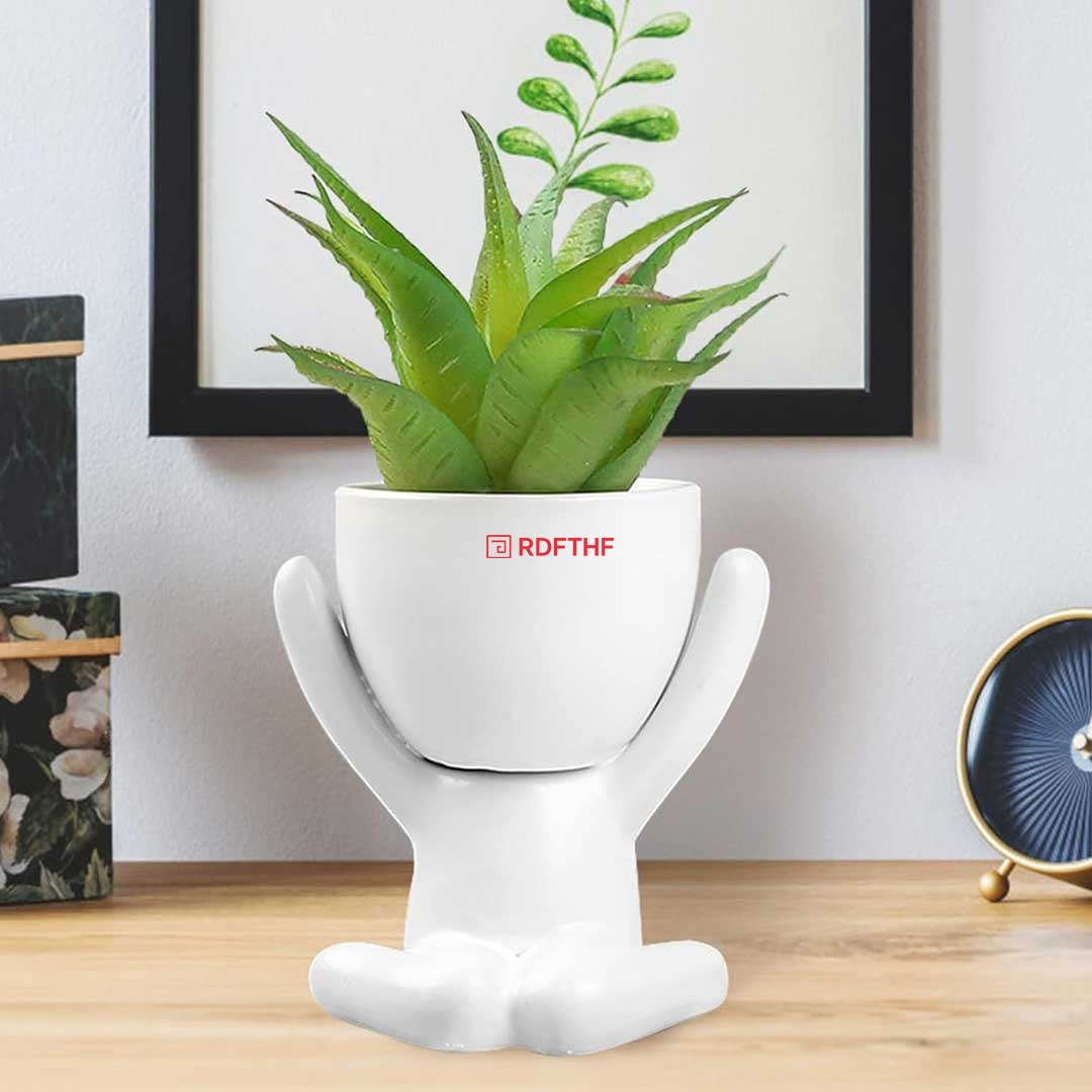 ミニ植木鉢 小人型 白 3体セット 陶器 セラミック ガーデン オブジェ
