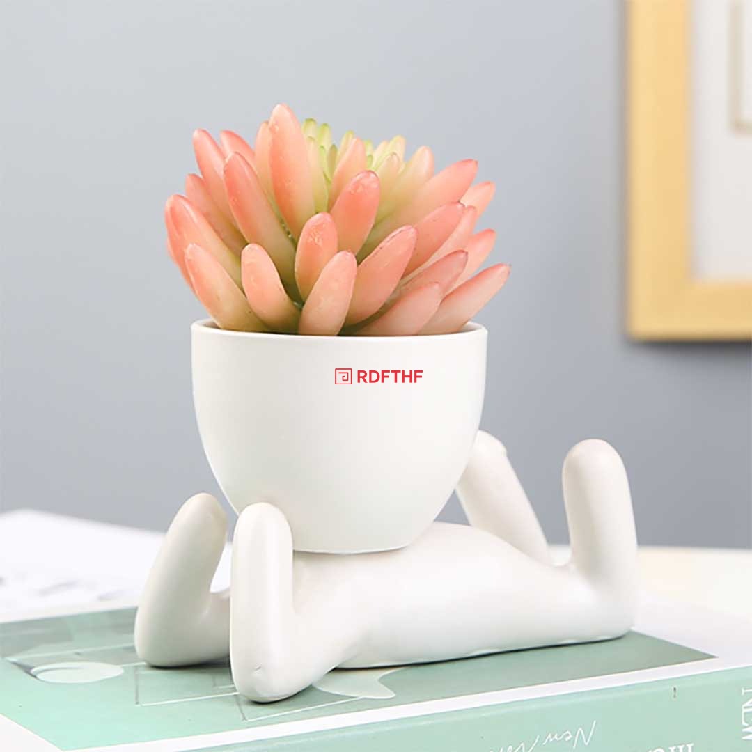 ミニ植木鉢 小人型 白 3体セット 陶器 セラミック ガーデン オブジェ