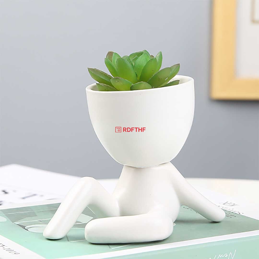 ミニ植木鉢 小人型 白 3体セット 陶器 セラミック ガーデン オブジェ