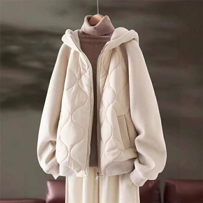 ベージュ 中綿入り アウター ボアフード付き 中綿 パーカー コート ボア ジャケット レディース フード付き