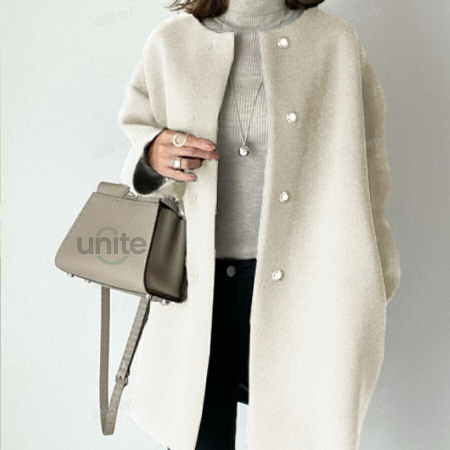 ノーカラー コート レディース 秋冬 ミドル丈コート ノーカラーコート