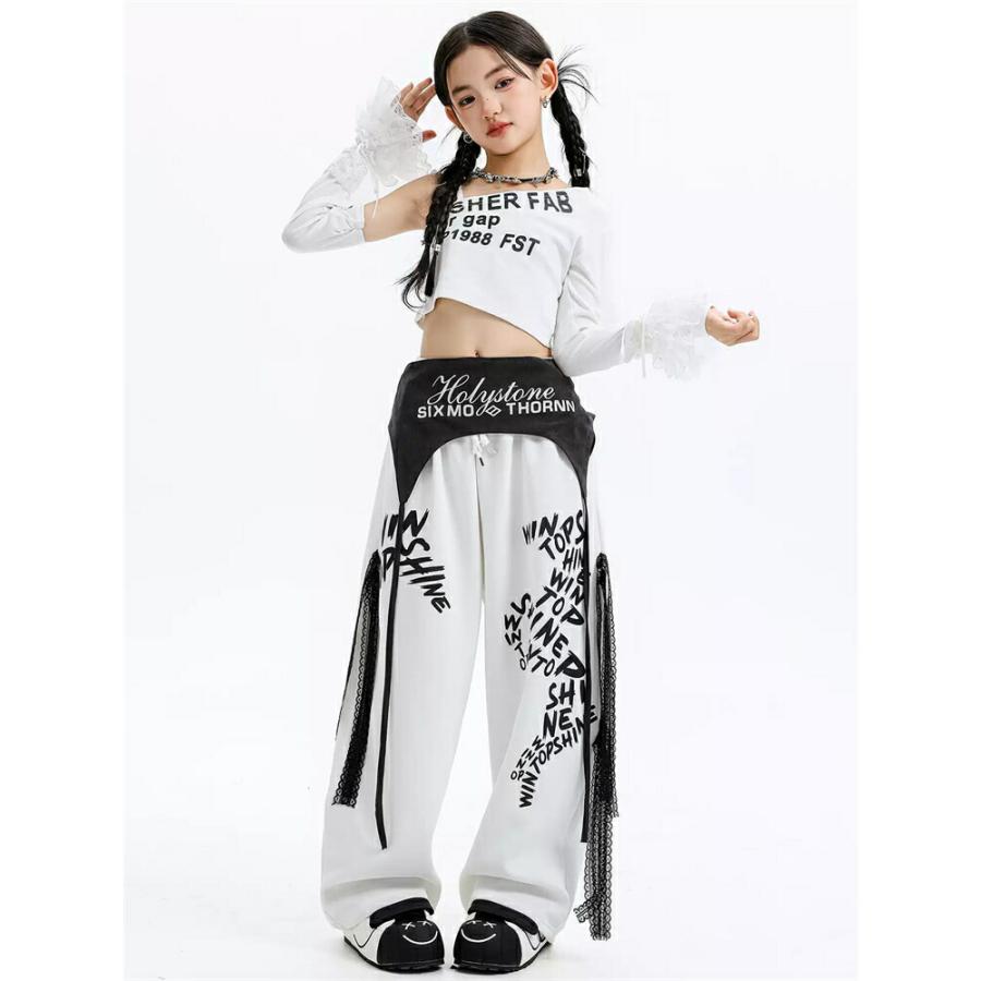 ダンス衣装 キッズ ガールズ セットアップ 白 ヒップホップ へそ出し