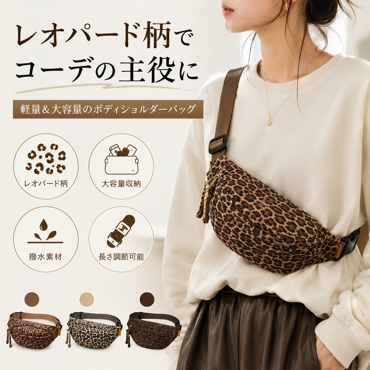 ボディバッグ レディース 小さめ ヒョウ柄 レオパード 斜めがけ 軽量