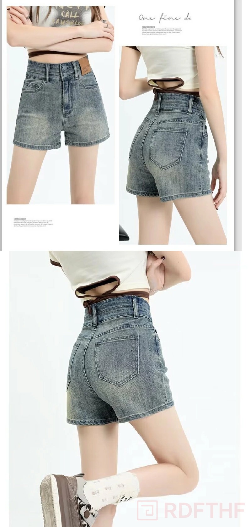 デニムショートパンツ レディース ハイウエスト ダブルボタン パッチ