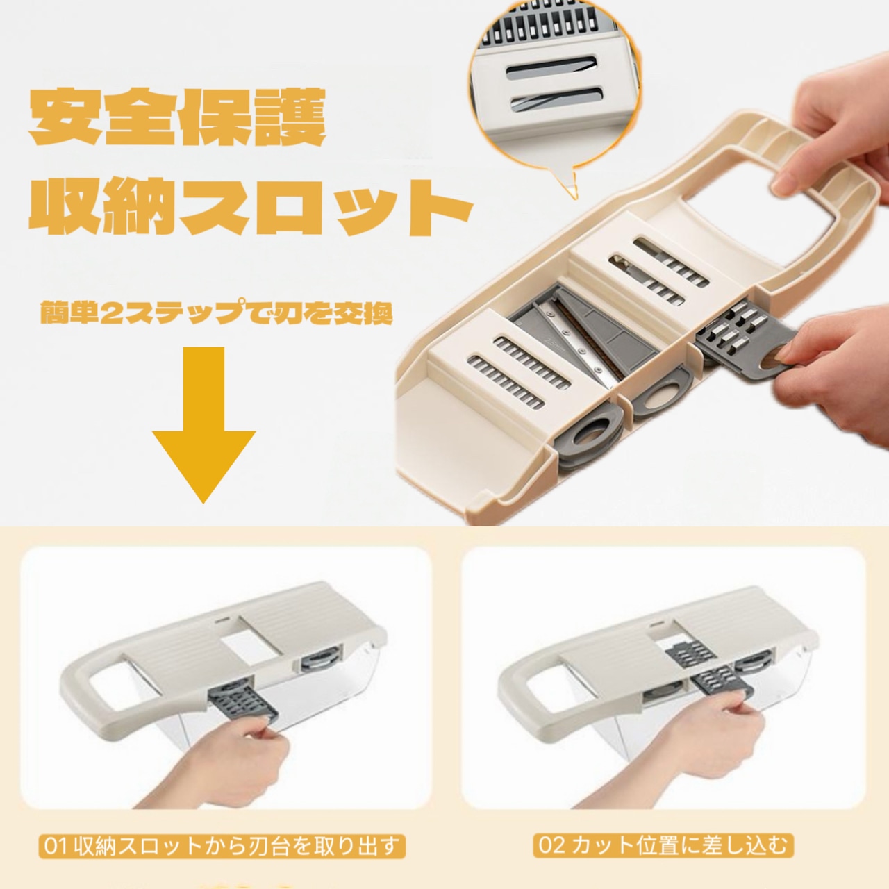 野菜スライサー 6in1 多機能 ガード付き 安全設計 野菜カッター 刃交換