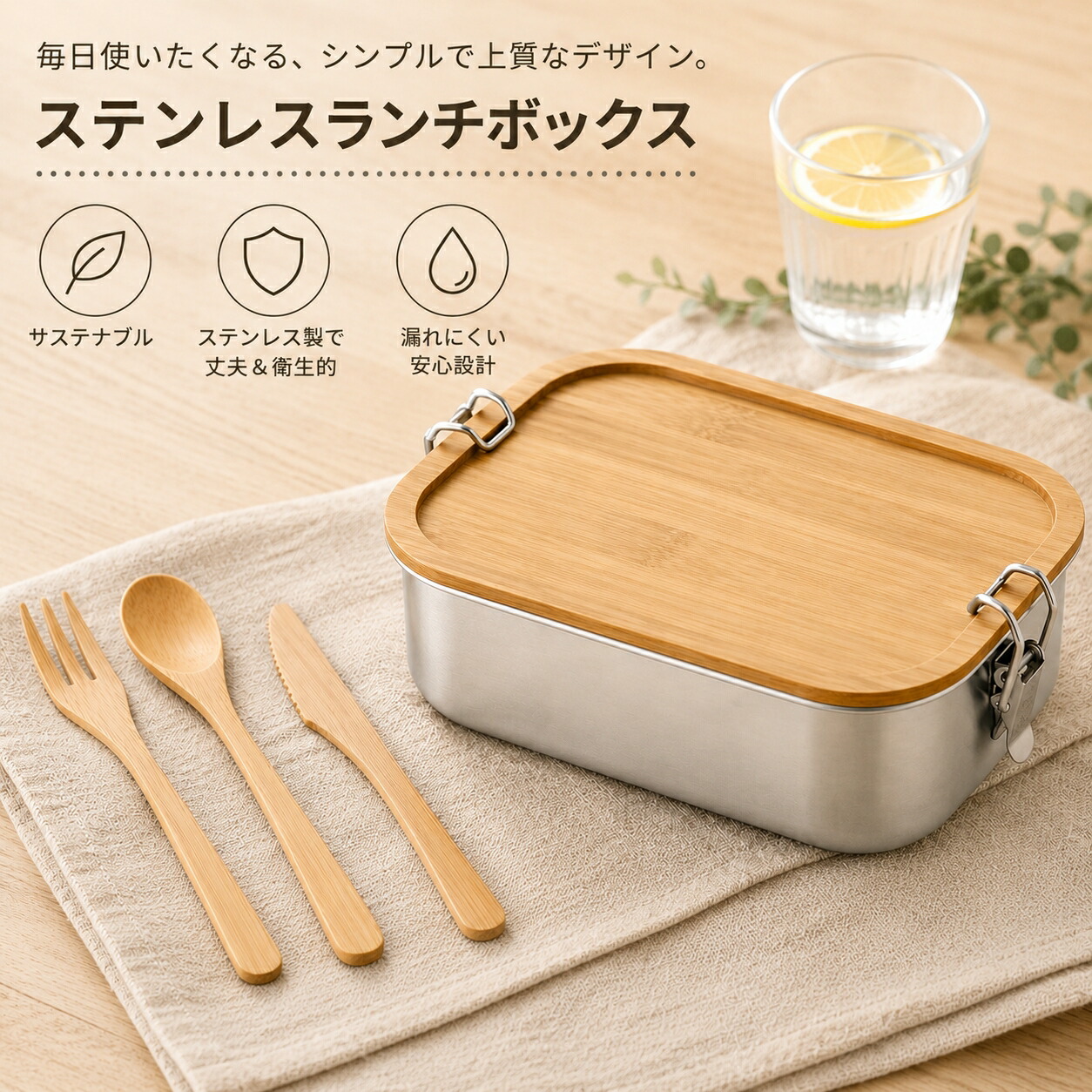 ステンレス弁当箱セット　３セット お弁当箱 ステンレス ランチボックス 木製蓋 密閉 漏れ防止 大容量