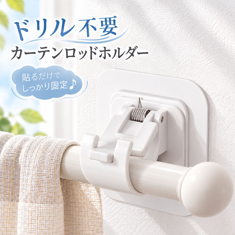 カーテンロッドホルダー 穴あけ不要 粘着式 つっぱり棒ブラケット 強力