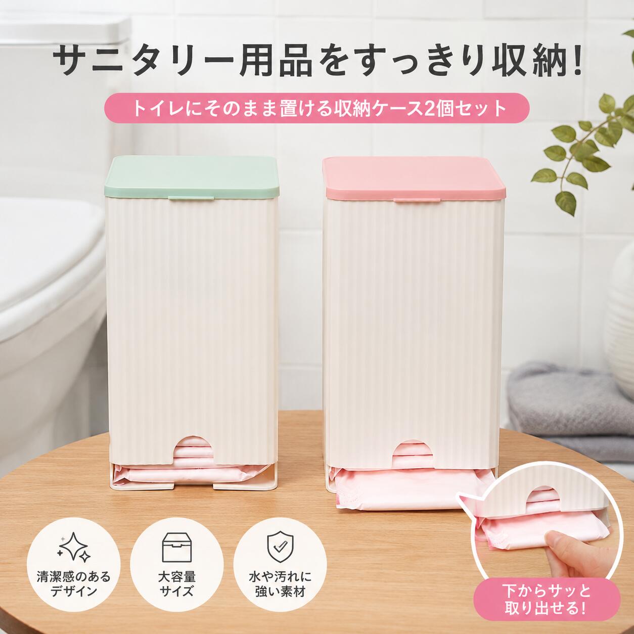 サニタリーケース 2個セット トイレ 収納 粘着式 壁掛け ナプキン収納