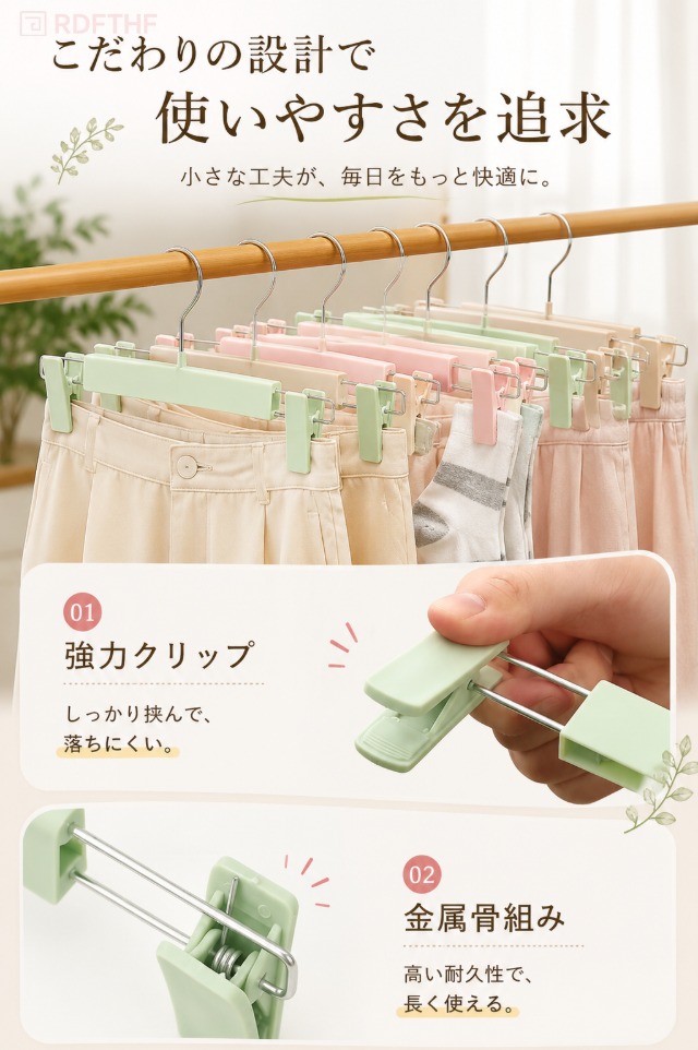 ズボン スカート ハンガー 10本セット クリップ式 ボトムハンガー 跡が