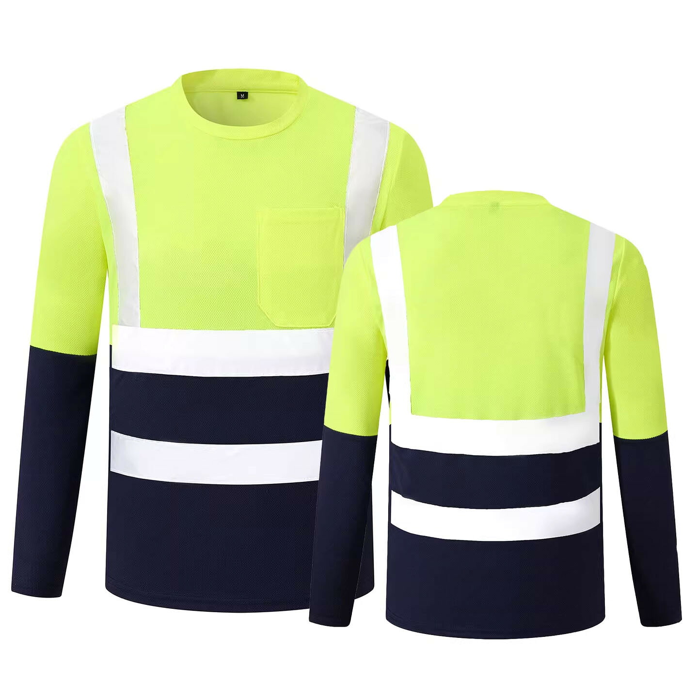 反射テープ付き 長袖Tシャツ 夜間作業 高視認性 作業服 蛍光カラー