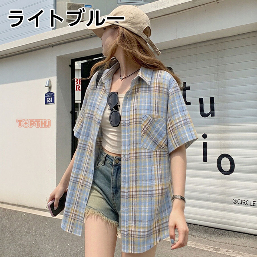 レディース チェックシャツ 半袖 ロング オーバーサイズ ビッグ
