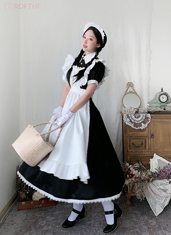 メイド服 クラシカル ロング丈 英国風 コスプレ レディース フリル