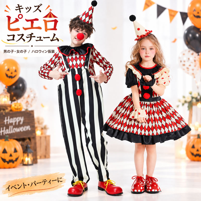 ハロウィン キッズ服 ピエロ キッズ コスプレ ハロウィン 衣装 子供 コスチューム 仮装