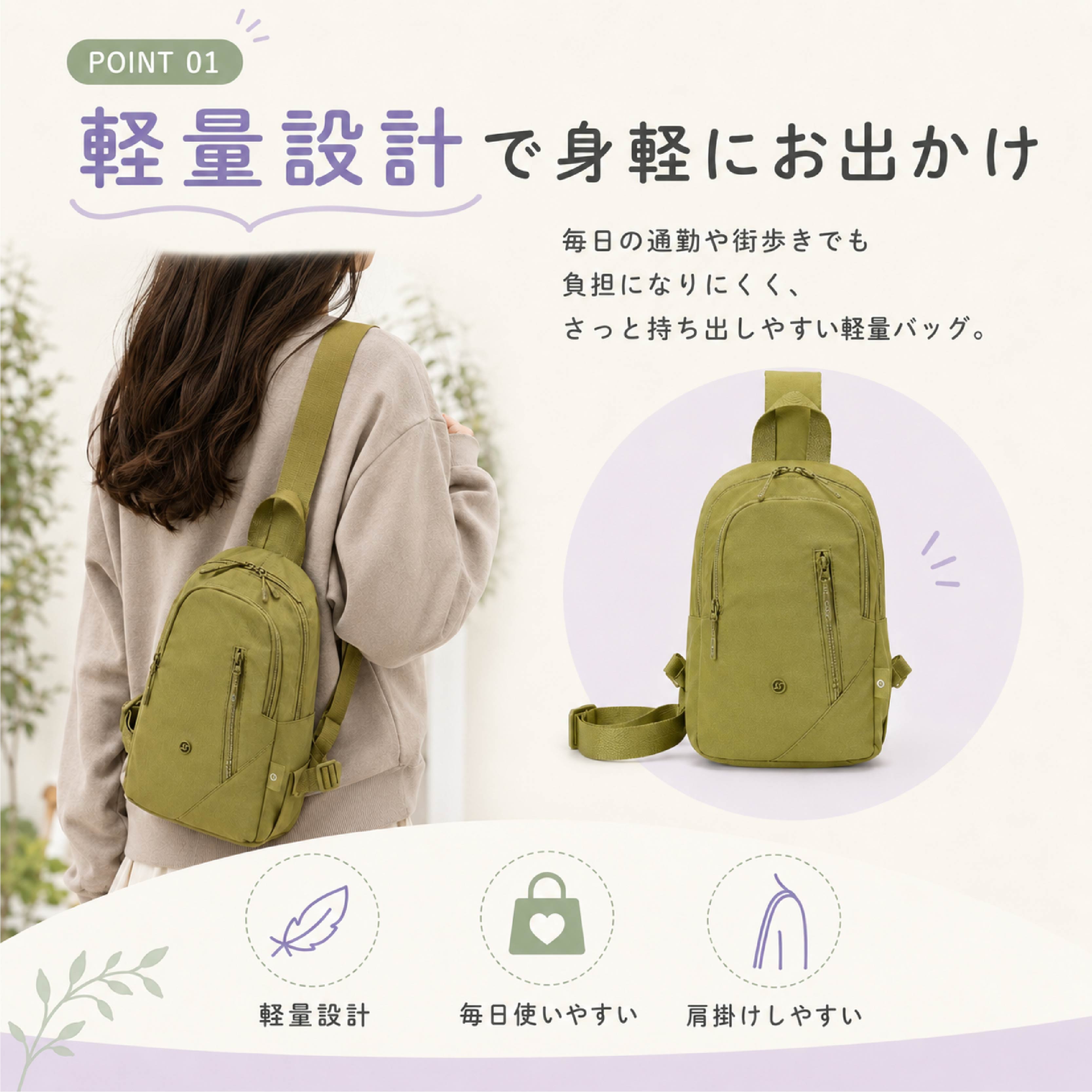 ボディバッグ レディース 軽量 ナイロン 撥水 多収納 多ポケット ワン